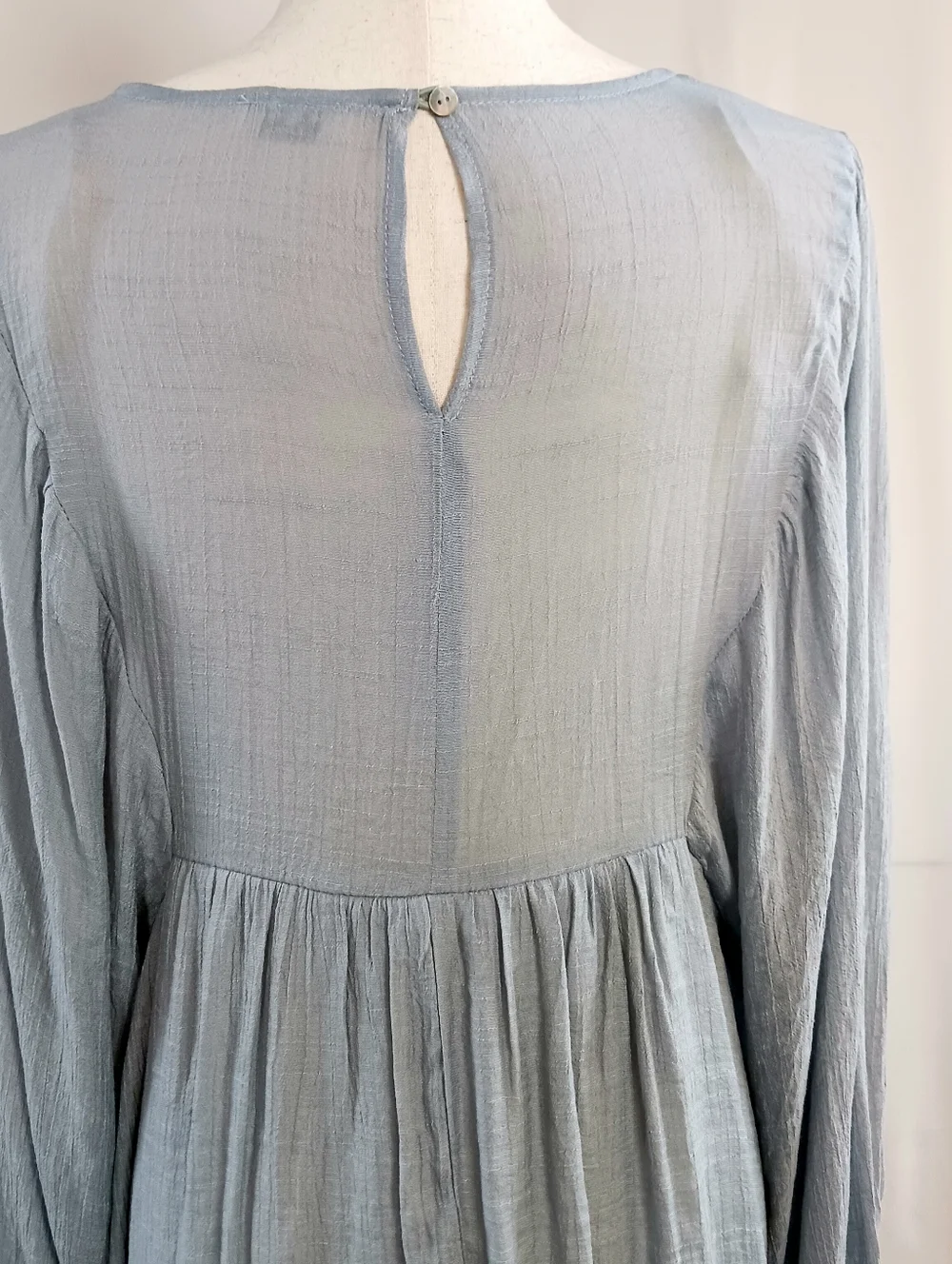 Embroidered Balloon Sleeve Dress Smocked Mini Flowy Floral Rayon Red Gray Size S - Picture 6 of 14